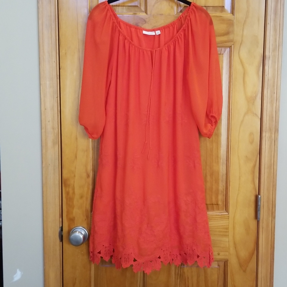 Eva Mendes orange embroidered dress